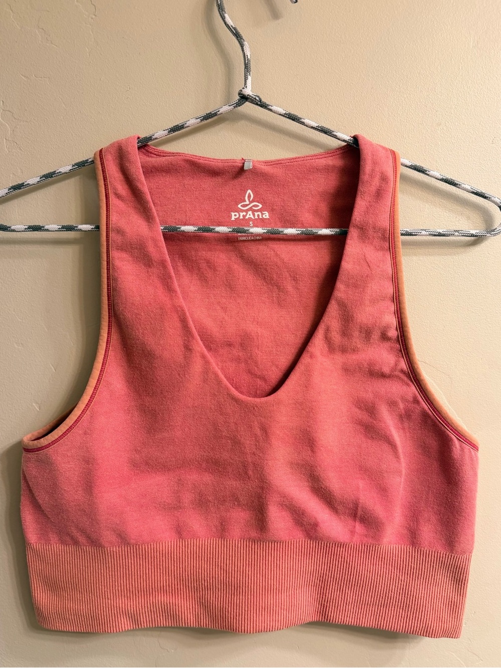 Prana Coral Pink Ribbed-Band Crop Bra